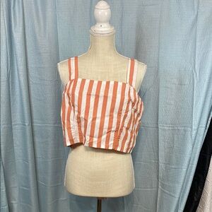 NWT Kenzie‎ size large Striped Coral and White Women's crop Top
